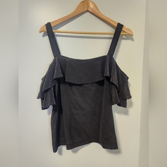 J Crew silk cold shoulder top in black - Picture 3 of 8